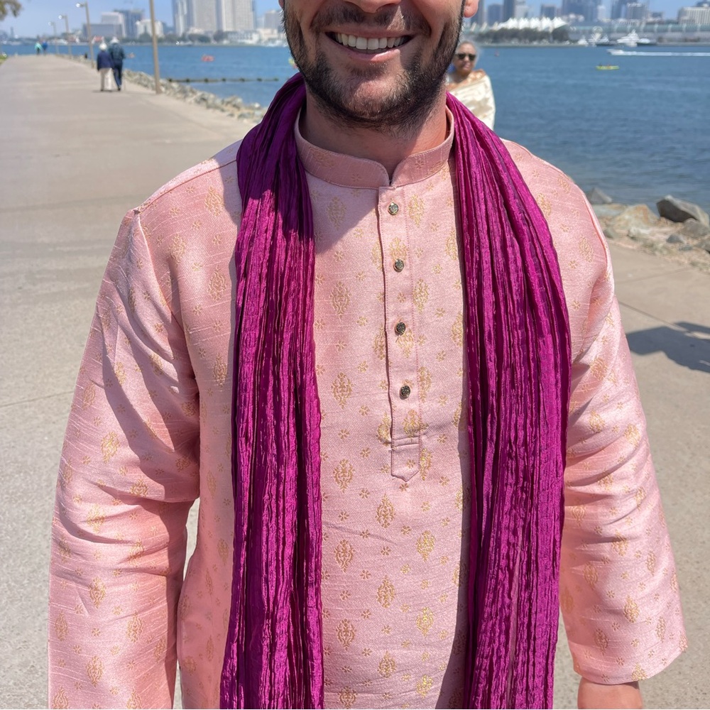 Raw silk kurta with weave work